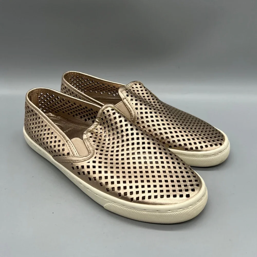 Tory Burch Shoes Women 6.5 Rose Gold Metallic Perforated Slip On Sneakers Casual